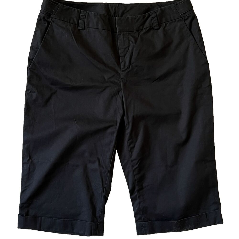 Banana Republic Womens Shorts 6 Martin Fit Chino Bermuda Cuffed Black Stretch